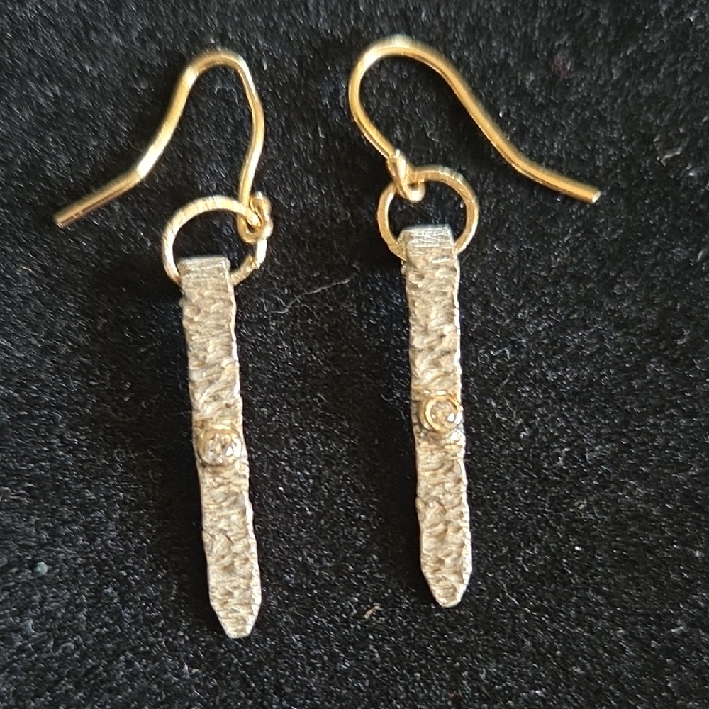 Hammered Silver Dangle Earrings - Picture 9 of 11